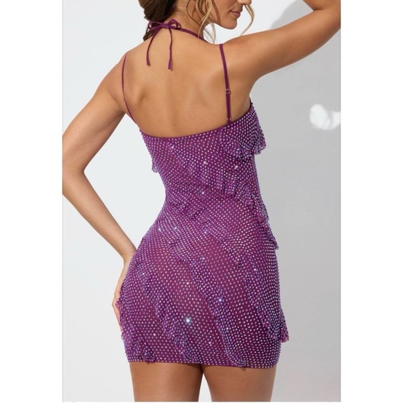 Embellished Oh Polly mini dress in purple with sequins and ruffles - Picture 5 of 6